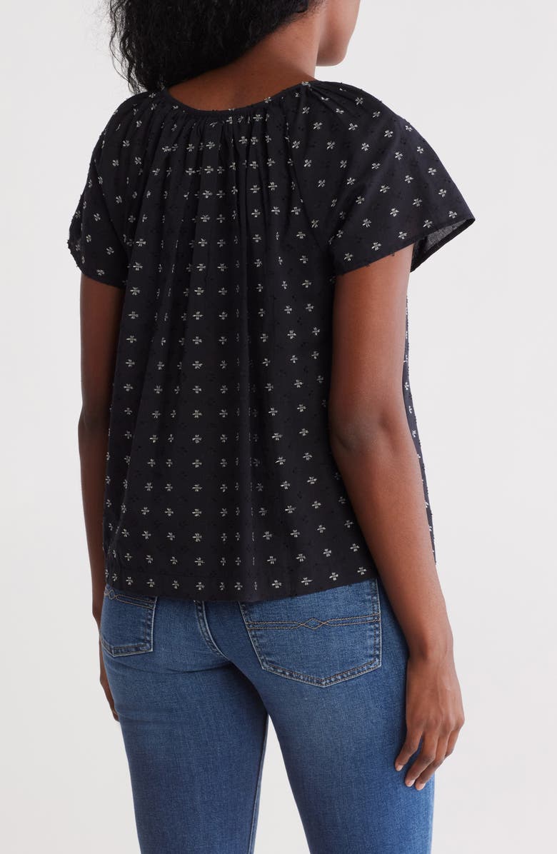 Lucky Brand Embroidered Split Neck Top, Alternate, color, Black Clipdot