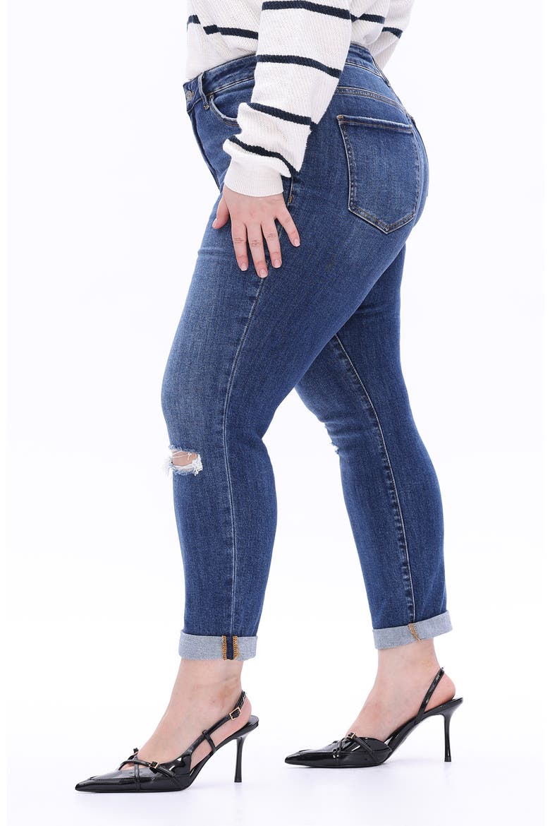 High Waist Distressed Straight Leg Jeans, Alternate, color, DARK BLUE