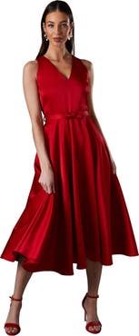 Coast Bow Trim V-Neck Volume Skirt Midi Dress