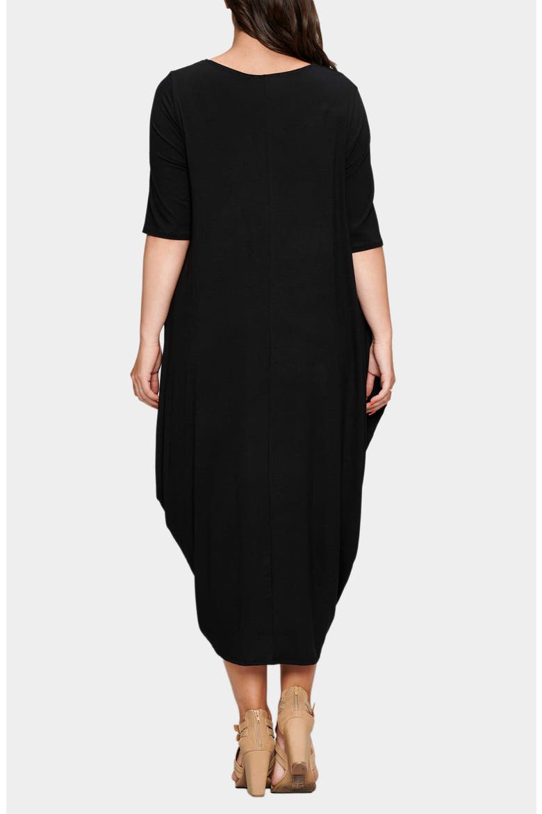 Evelyn Bubble Hem Jersey Midi Dress, Alternate, color, BLACK