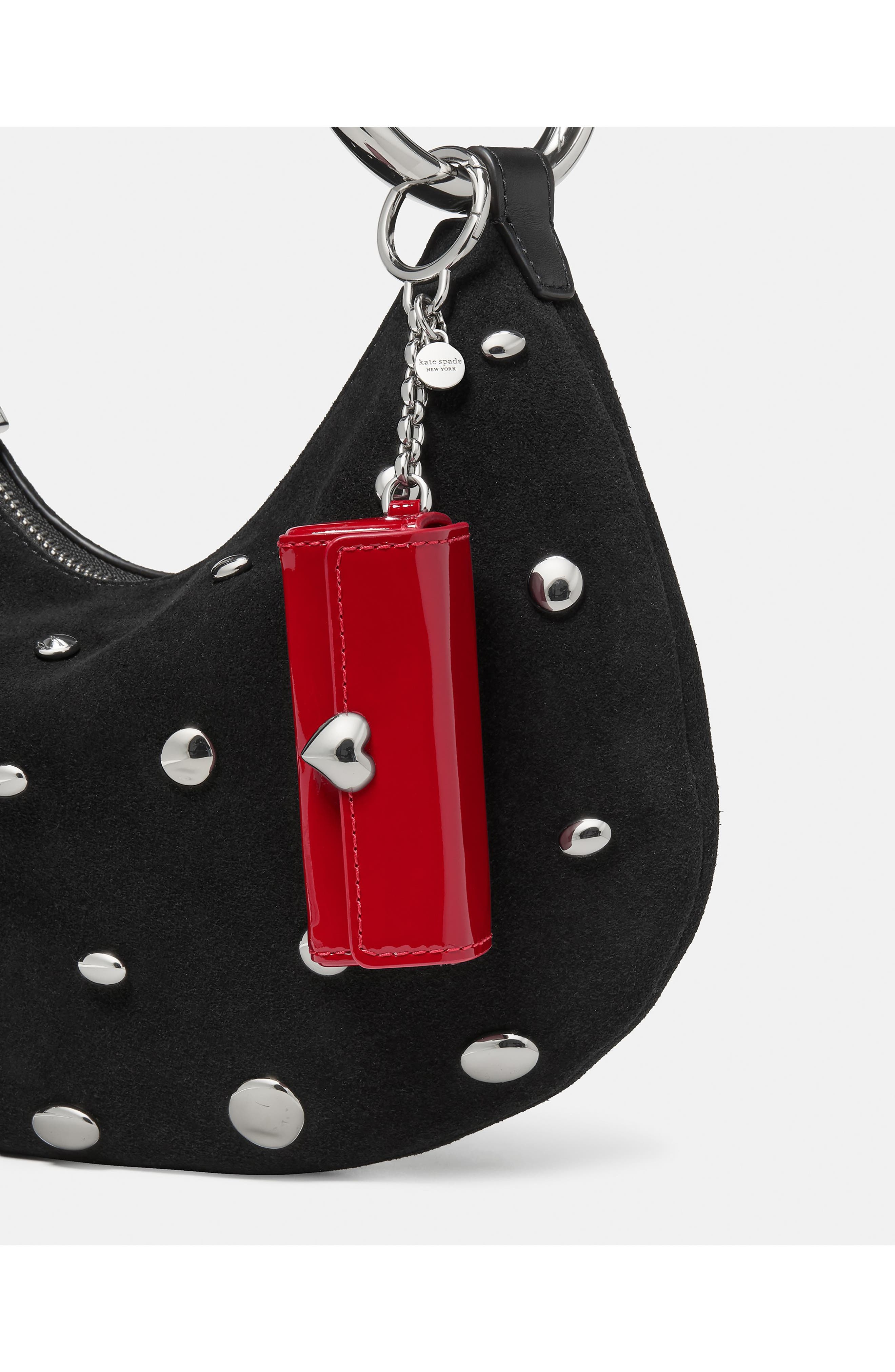 Kate Spade New York charmed patent leather lipstick case bag charm, Alternate, color, Dark Scarlet