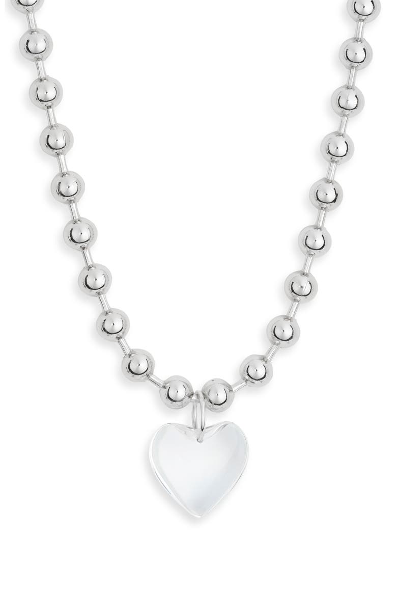 Clear Heart Pendant Necklace, Main, color, SILVER