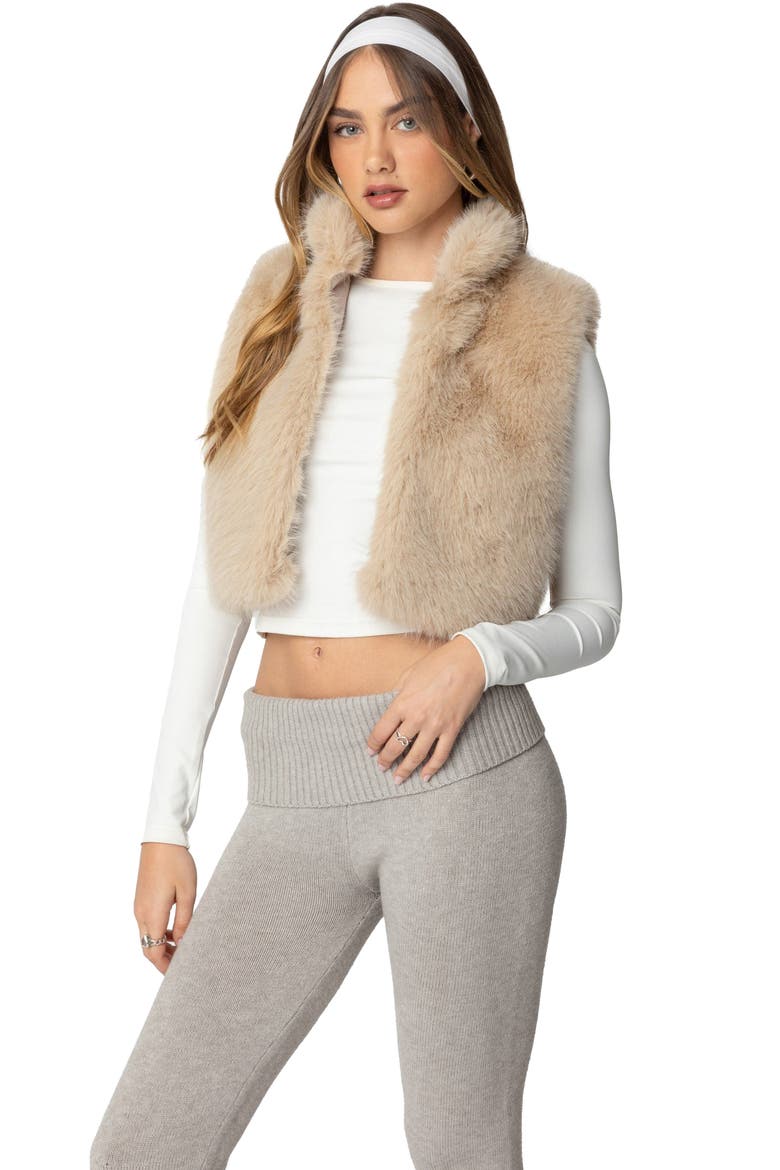 Cassandra Crop Faux Fur Vest, Alternate, color, TAN