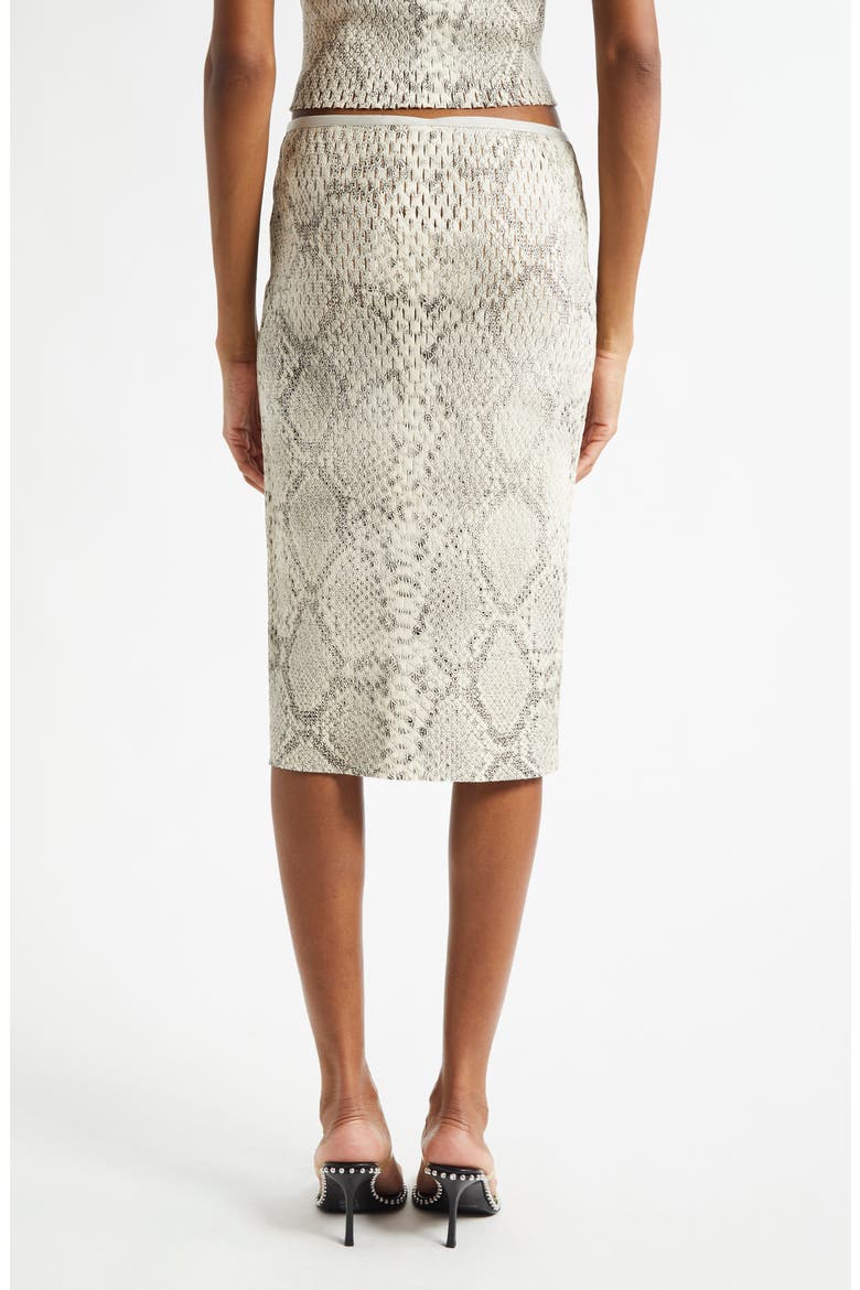 Snake Embossed Mesh Leather Midi Skirt, Alternate, color, IVORY
