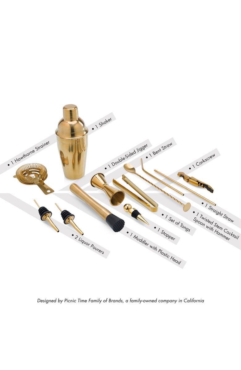 Picnic Time 13-Piece Lazy Susan Carousel Bar Tool Set, Alternate, color, Brown