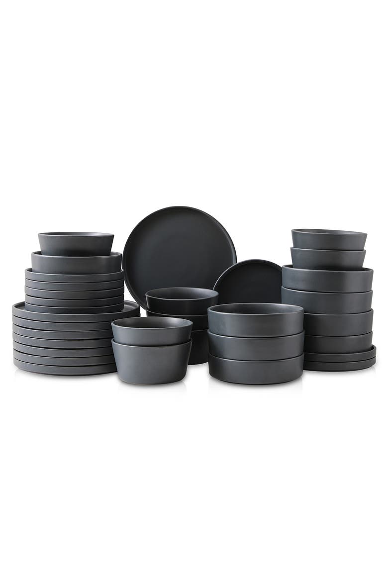 Celina Stoneware 32-Piece Dinnerware Set with Pasta Bowls, Main, color, Grey