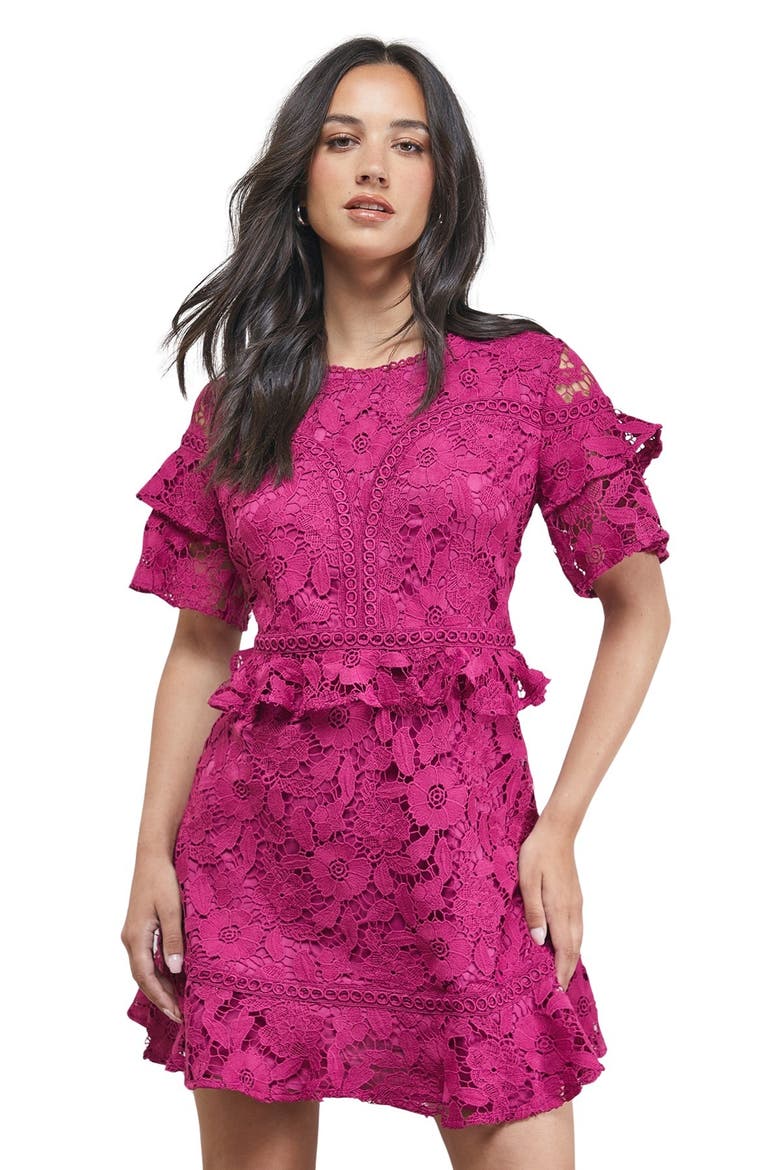 Lace Trim Detail Frill Sleeve Mini Dress, Alternate, color, Purple