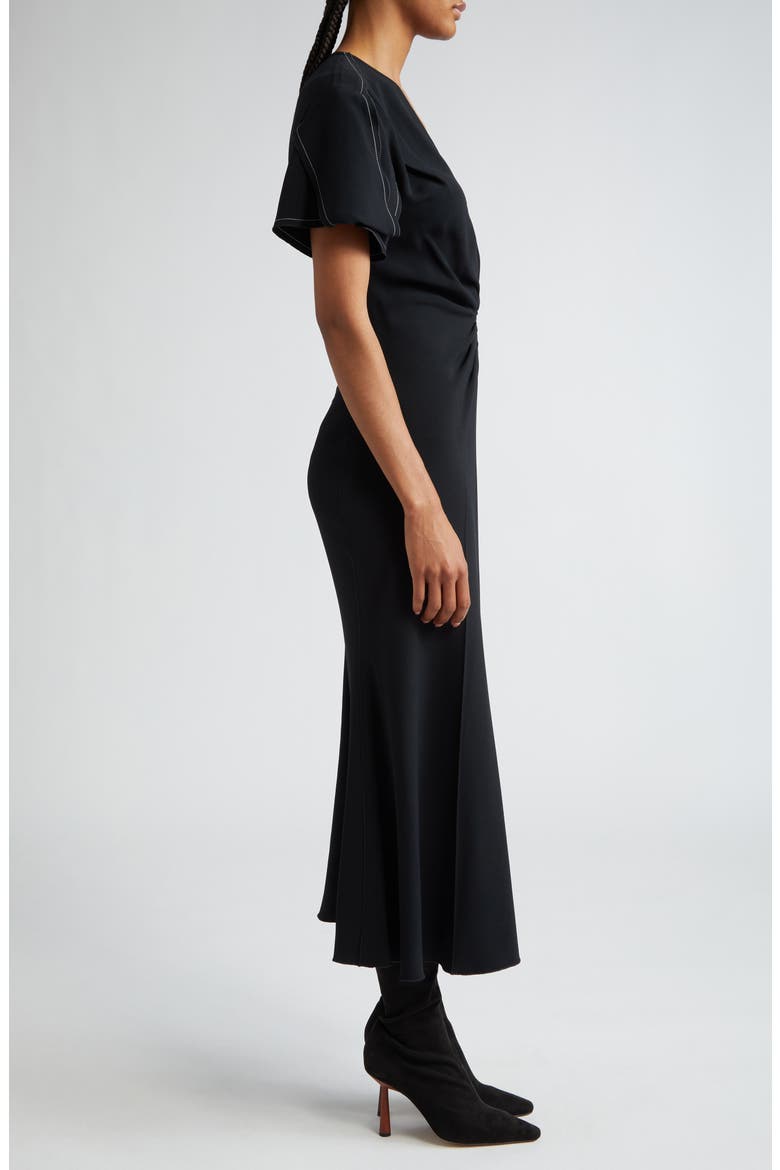 Ruched Waist Midi Dress, Alternate, color, BLACK