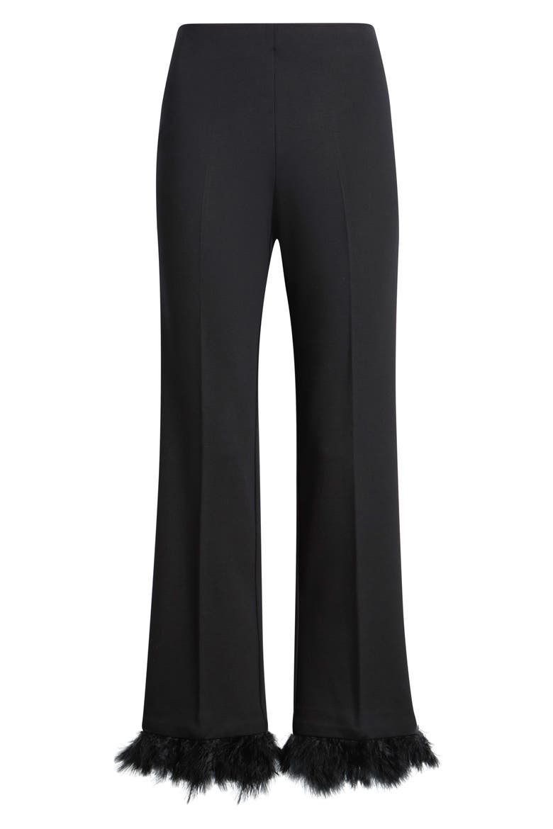 Feather Detail Ankle Pants, Alternate, color, ANNE BLACK