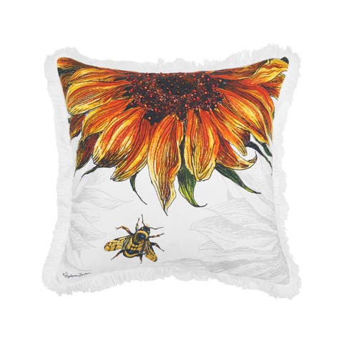 Botanical Bee & Sunflower Accent Throw Pillow 18" x 18"
