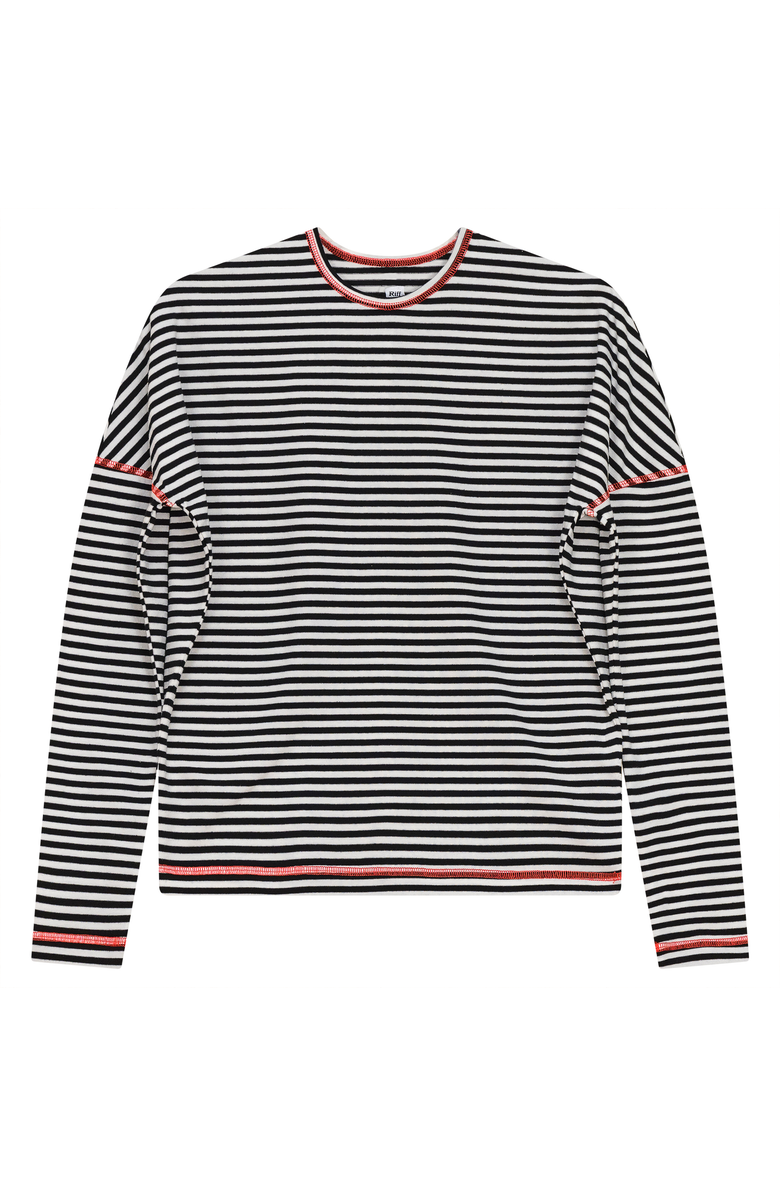 Riff Striped Contrast Stitch Drop Shoulder Long Sleeve Top, Main, color, Black/White