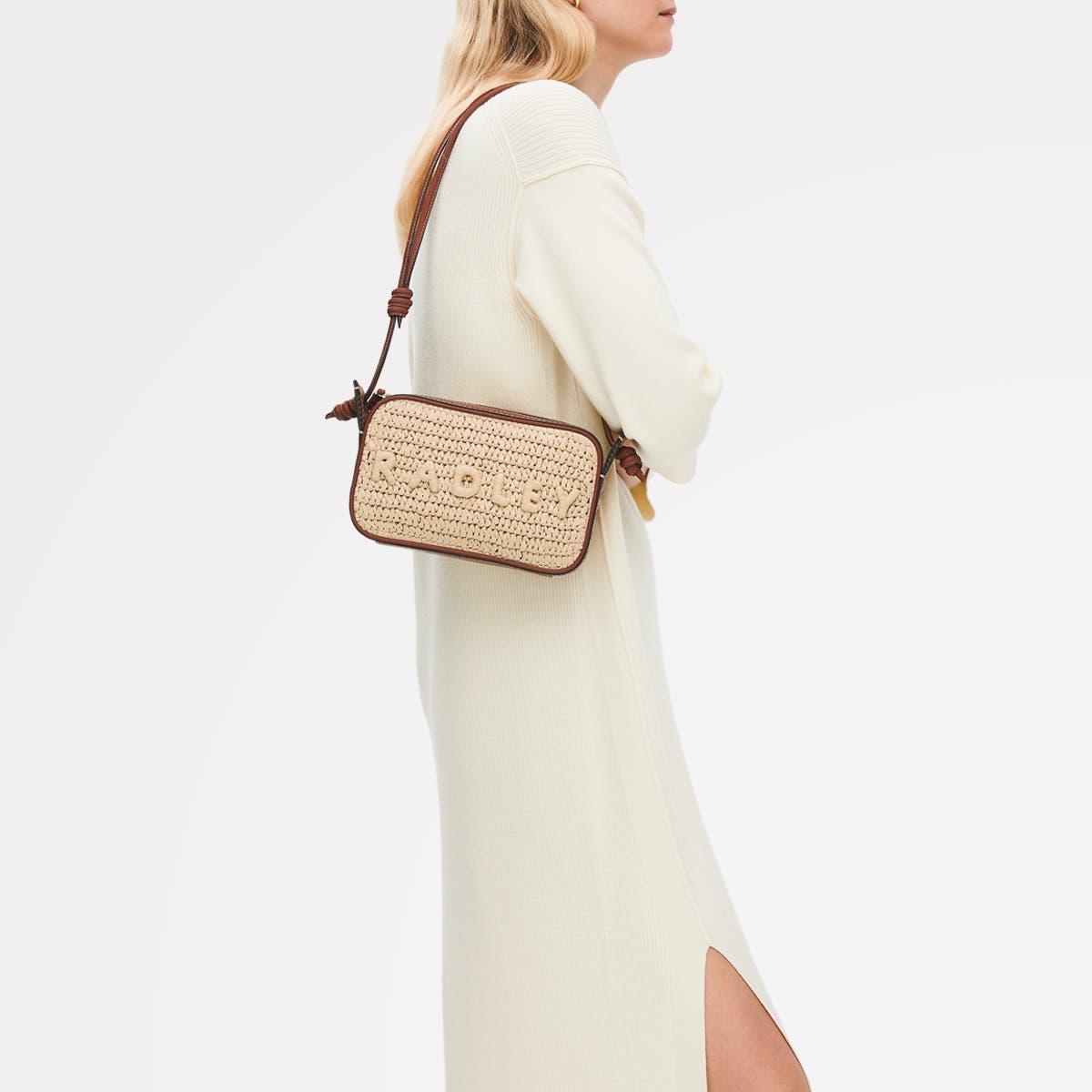 Radley The Camden - Raffia Small Ziptop Shoulder Bag, Alternate, color, Natural