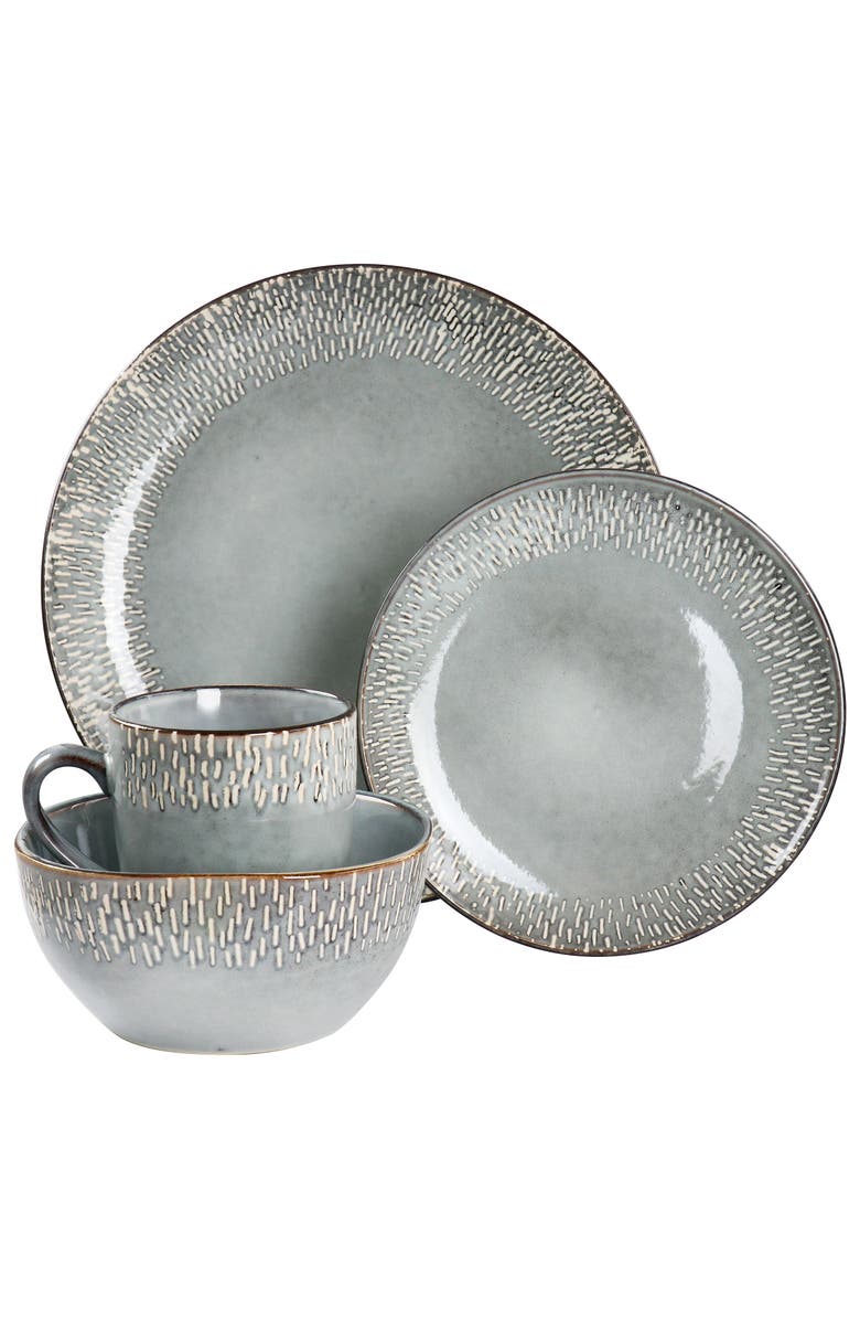 Meritage 16 Piece Reactive Glaze Stoneware Dinnerware Set, Alternate, color, Grey