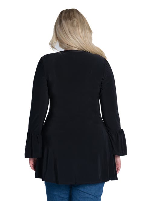 24seven Comfort Apparel Plus Size Long Bell Sleeve High Low  Tunic Top In Black