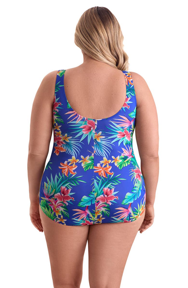 ShapeSolver Shirred Front Princess Seam Girl Leg Plus Size One-Piece Swimsuit, Alternate, color, Tropical Tendencies