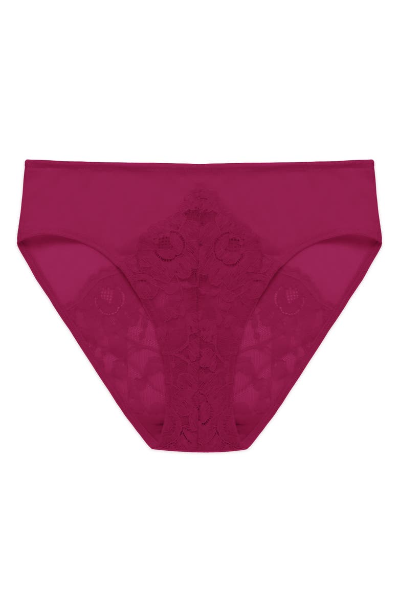 Natori Peony Lace & Mesh Hipster Panties, Alternate, color, Dark Raspberry