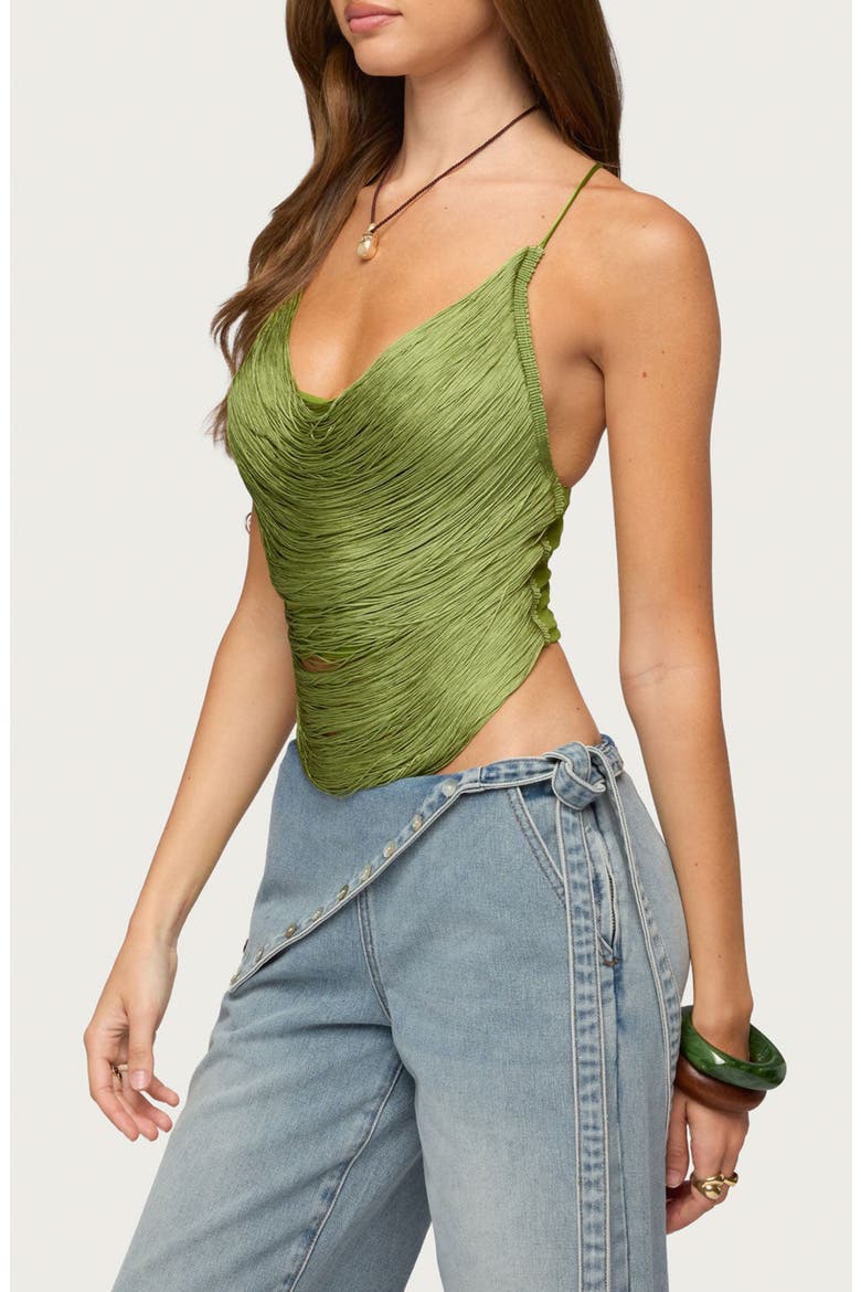 Elenie Fringe Crop Camisole, Alternate, color, GREEN