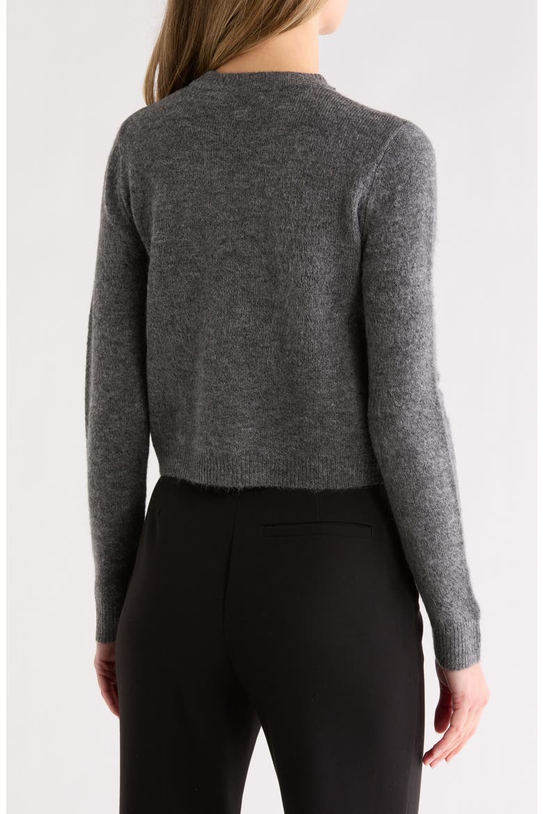 Ribbon Button Crop Cardigan, Alternate, color, CHARCOAL