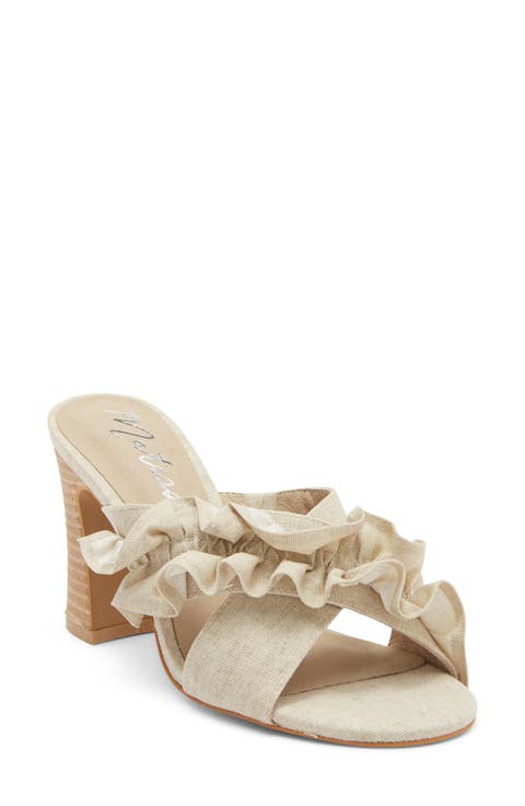 Ruffle Strap Block Heel Mule Sandal