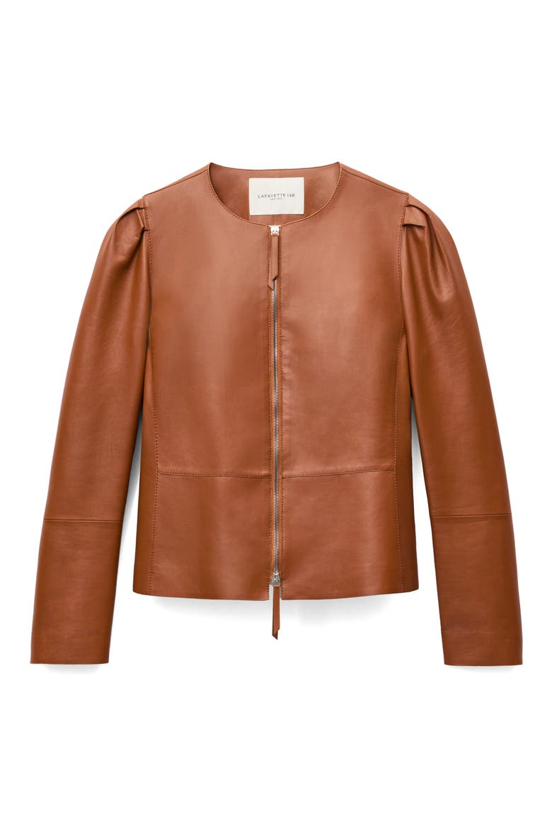 Puff Shoulder Lambskin Leather Jacket, Alternate, color, COPPER