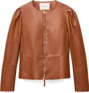 Lafayette 148 New York Puff Shoulder Lambskin Leather Jacket