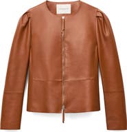 Lafayette 148 New York Puff Shoulder Lambskin Leather Jacket