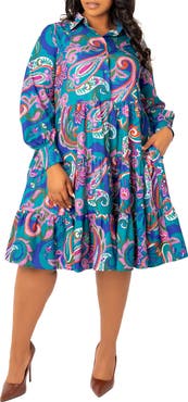 BUXOM COUTURE Floral Long Sleeve Shirtdress