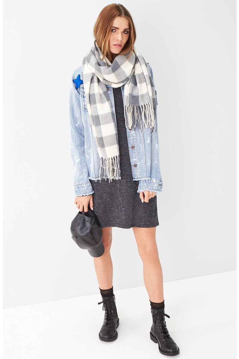 Buffalo Plaid Oblong Scarf, Alternate, color, GREY