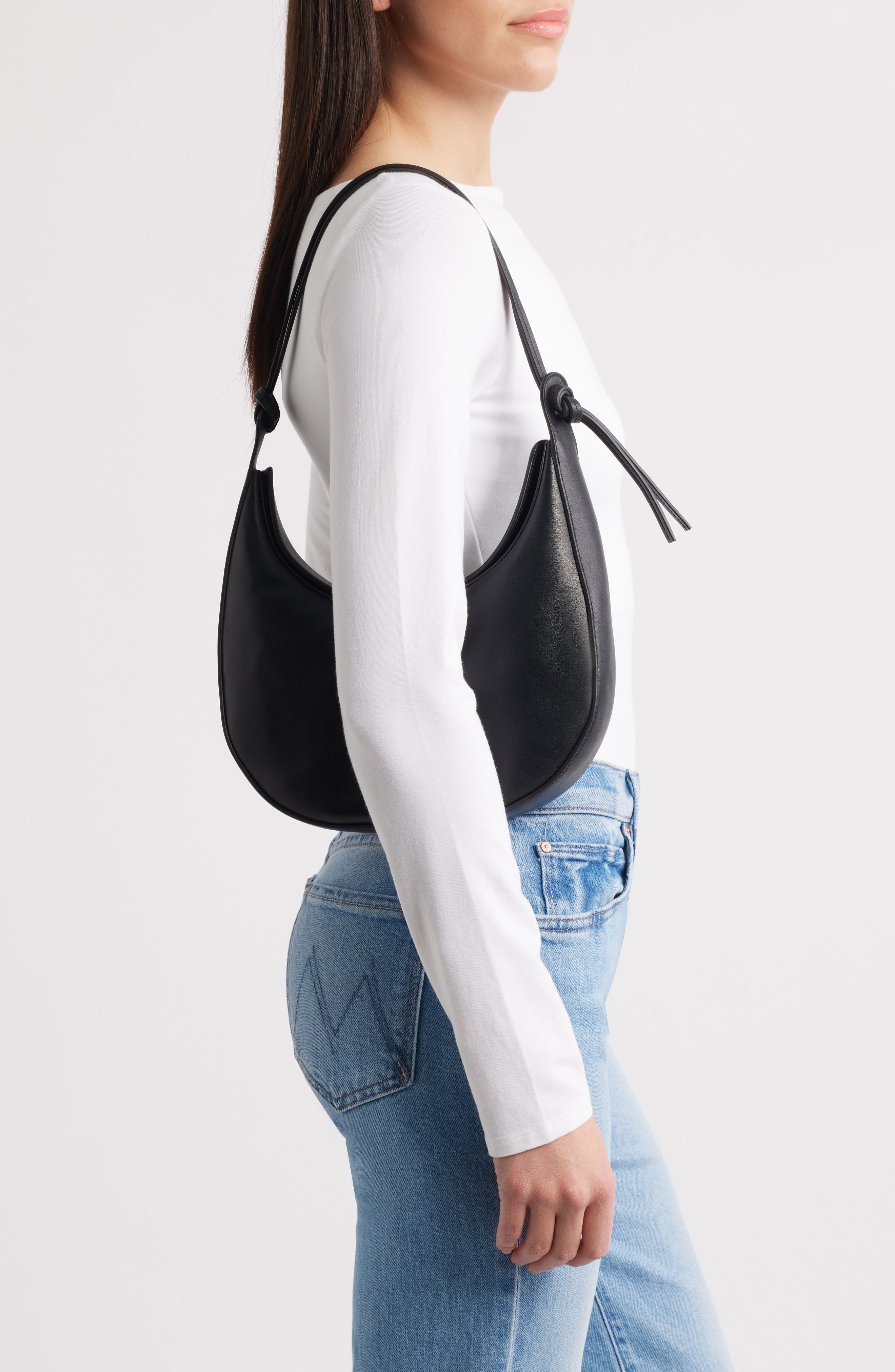 Reformation Medium Rosetta Shoulder Bag, Alternate, color, Black Leather