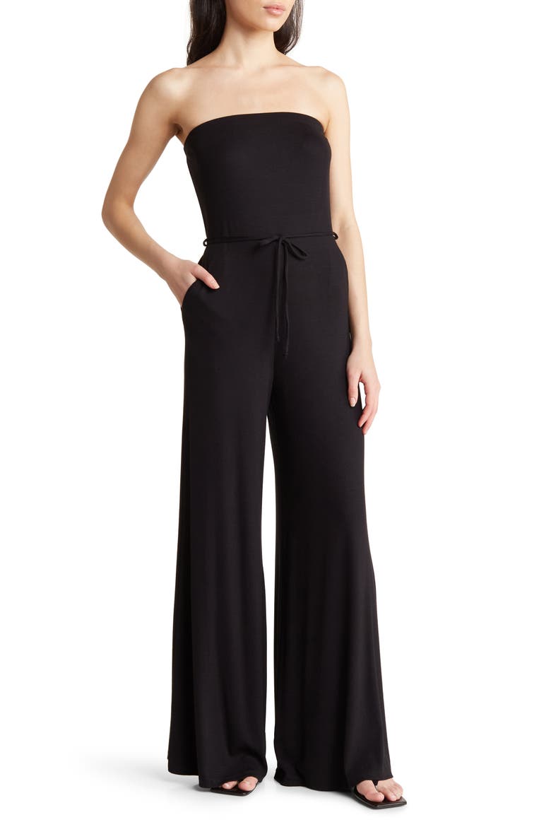 Strapless Wide Leg Jumpsuit, Main, color, BLACK