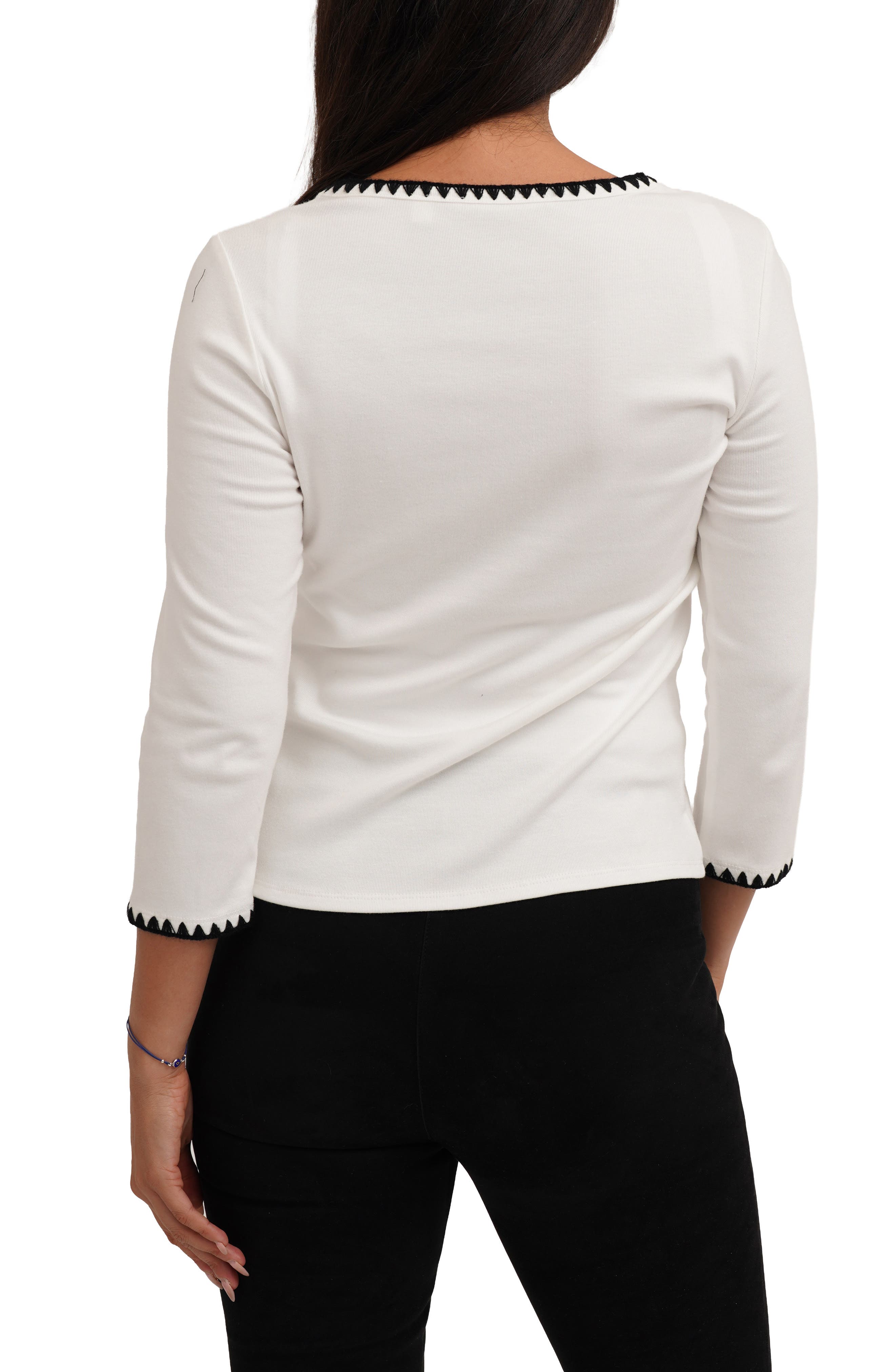 Blanket Stitch Trim Button-Up Top - image 2