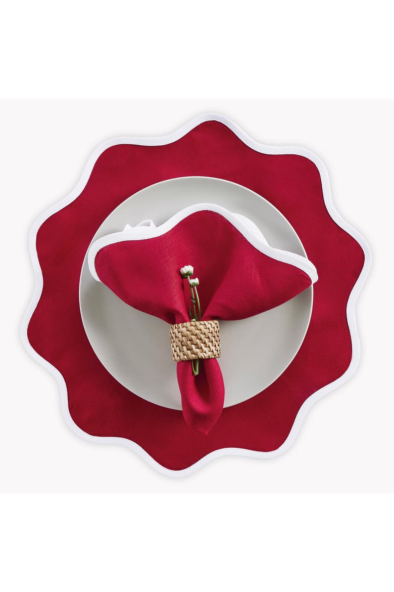 Linen Dinner Napkins Set of 4, 20 Inch Round - Giselle Scallop Edge, Alternate, color, White and Red
