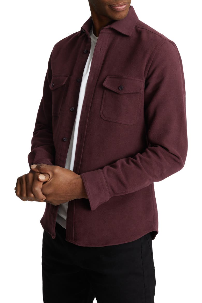 Miami Flannel Button-Up Shirt Jacket, Main, color, BORDEAUX