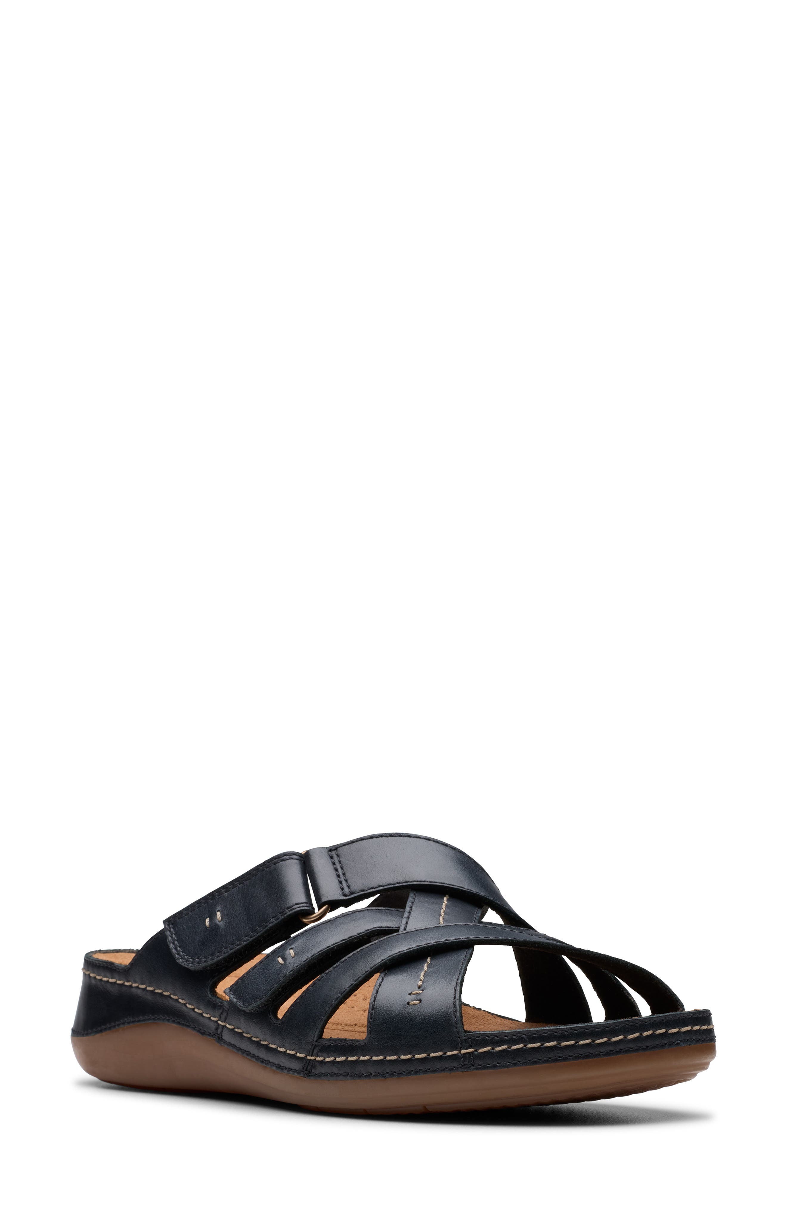 Clarks<sup>®</sup> Cecily Slide Sandal, Main, color, Black Leather