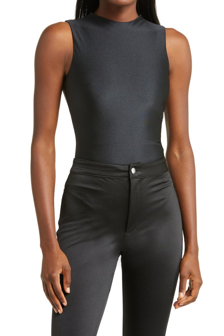 Disco Sleeveless Mock Neck Bodysuit, Alternate, color, ONYX