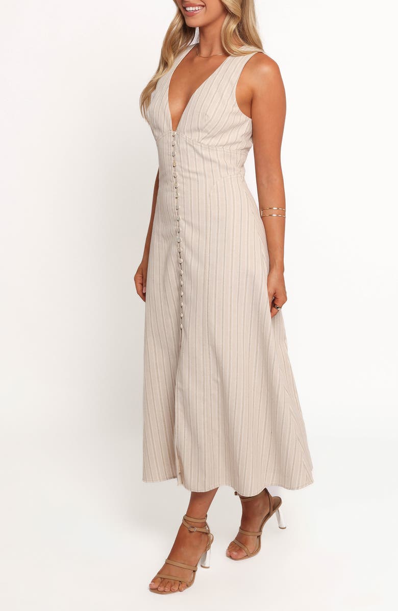 Petal & Pup Aisling Stripe Cotton Blend Midi Dress, Alternate, color, Beige Gold
