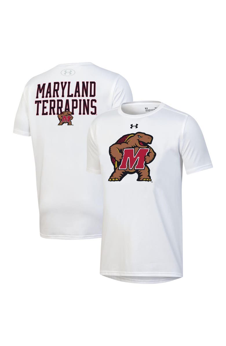 Under Armour Youth Under Armour White Maryland Terrapins Gameday Oversized Logo Performance T-Shirt, Main, color, 