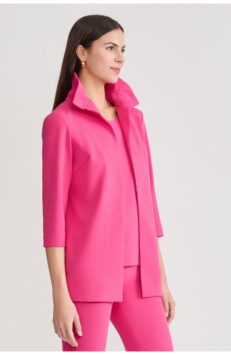 Ming Wang Heritage Ruffle Neck Deco Crepe Jacket, Alternate, color, Carmine Rose