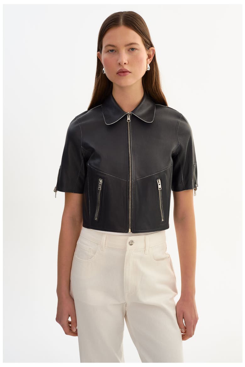 Sevana | Reversible Leather Jacket, Main, color, Charcoal/Snake
