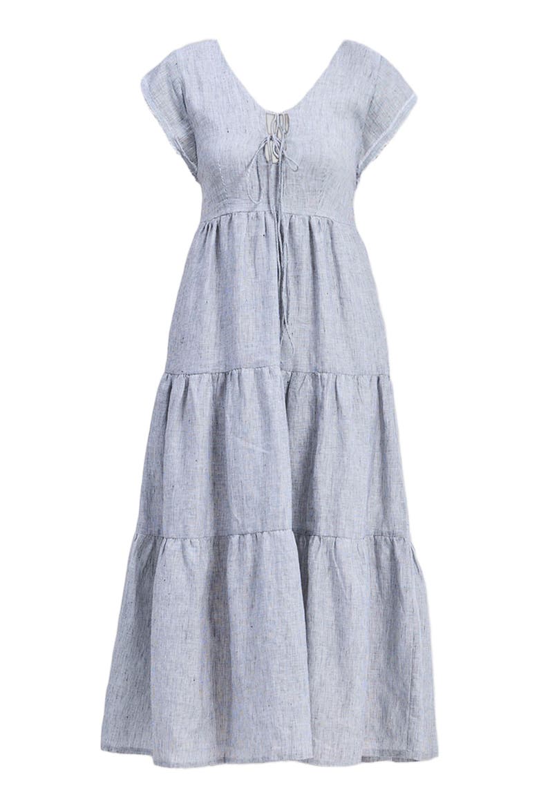 Gathered Tiered Dress with Front-ties Linen stripes, Alternate, color, Pin Striped Linen