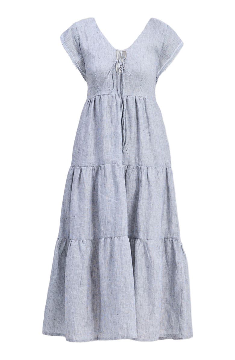 Reistor Womens Gathered Tiered Dress with Front-ties - Linen stripes Medium, Alternate, color, Pin Striped Linen