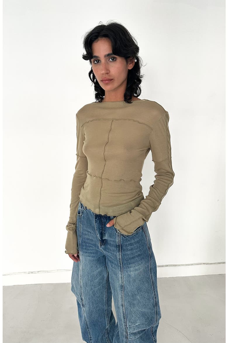 Lia Sheer Jersey Top, Alternate, color, Olive Green