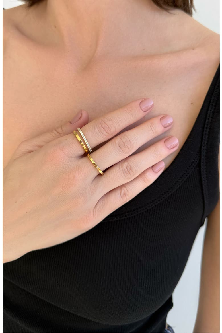 Set of 3 14K Gold Plated Cubic Zirconia Band Rings, Alternate, color, GOLD