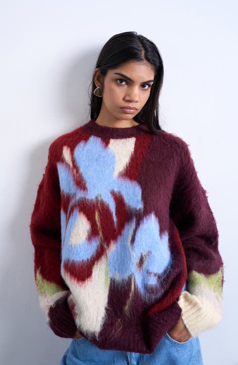 Blurred Floral Fuzzy Sweater