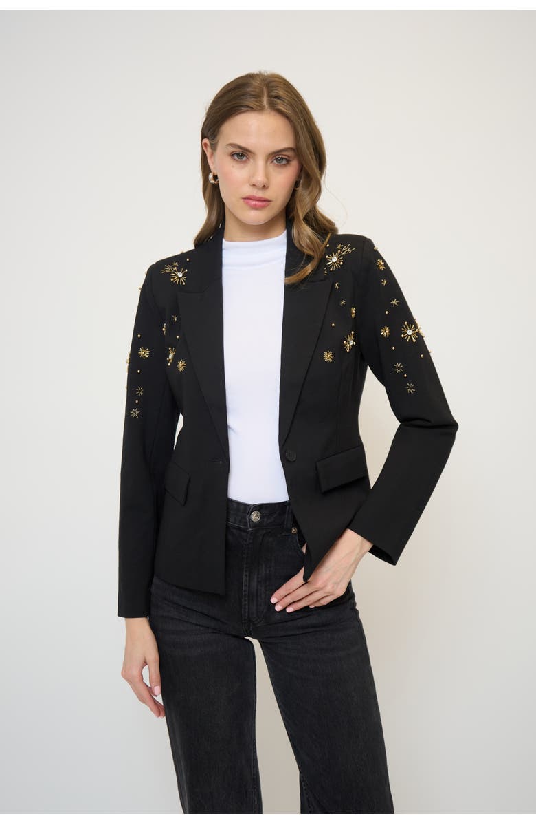 Central Park West Crystal Embellished Tuxedo Jacket, Main, color, Black