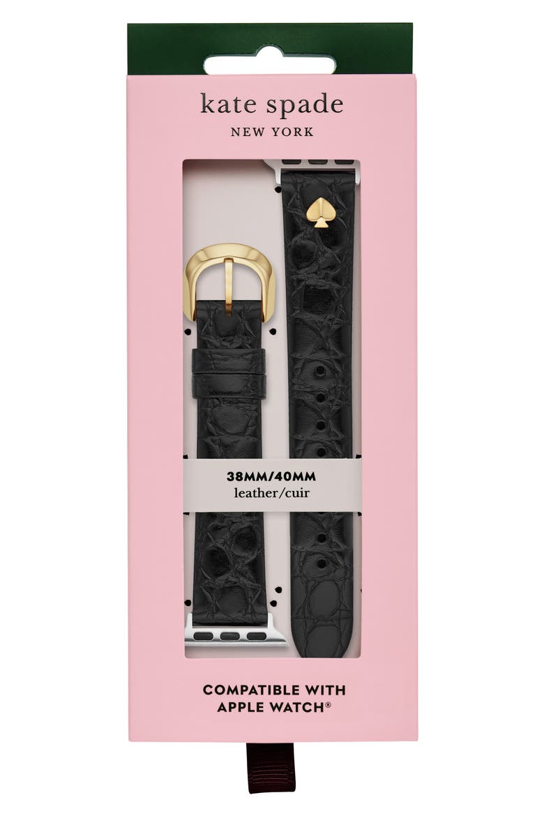 croc embossed leather Apple Watch® band (Nordstrom Exclusive), Alternate, color, BLACK
