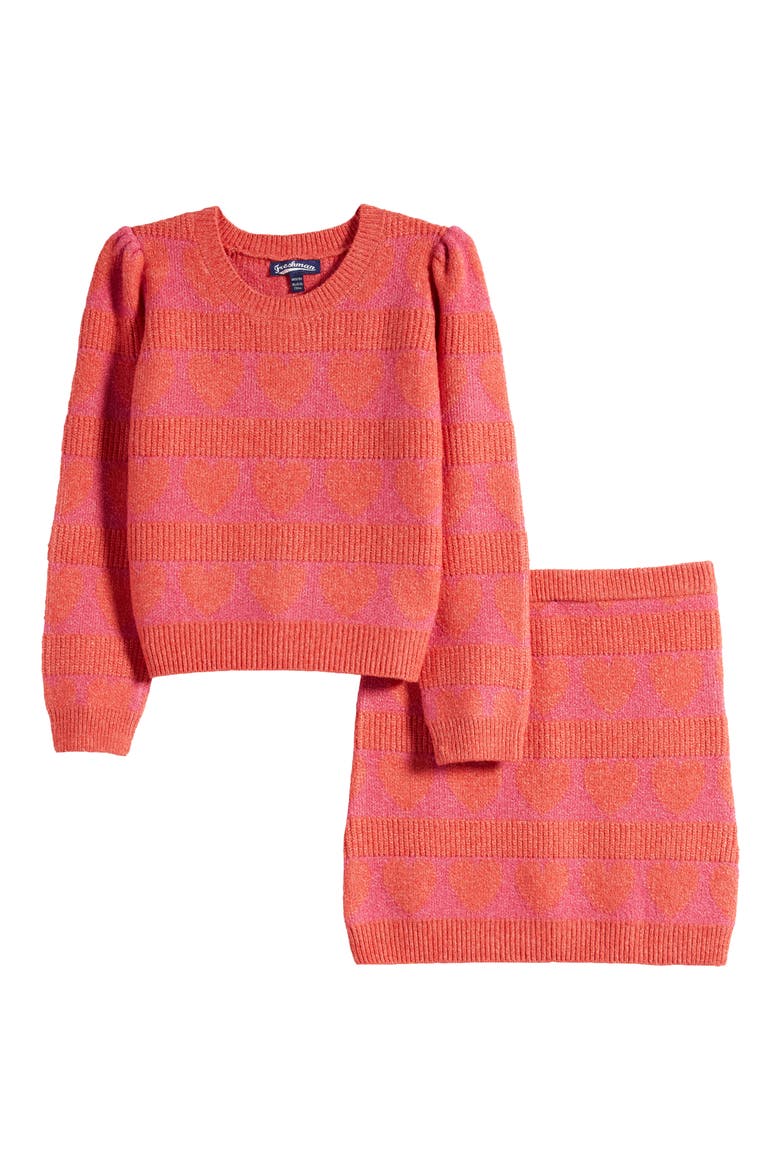Kids' Heart Stripe Sweater & Skirt Set, Main, color, LIGHT RED