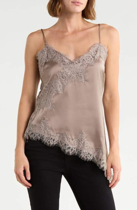 Lace Trim Asymmetric Hem Satin Camisole