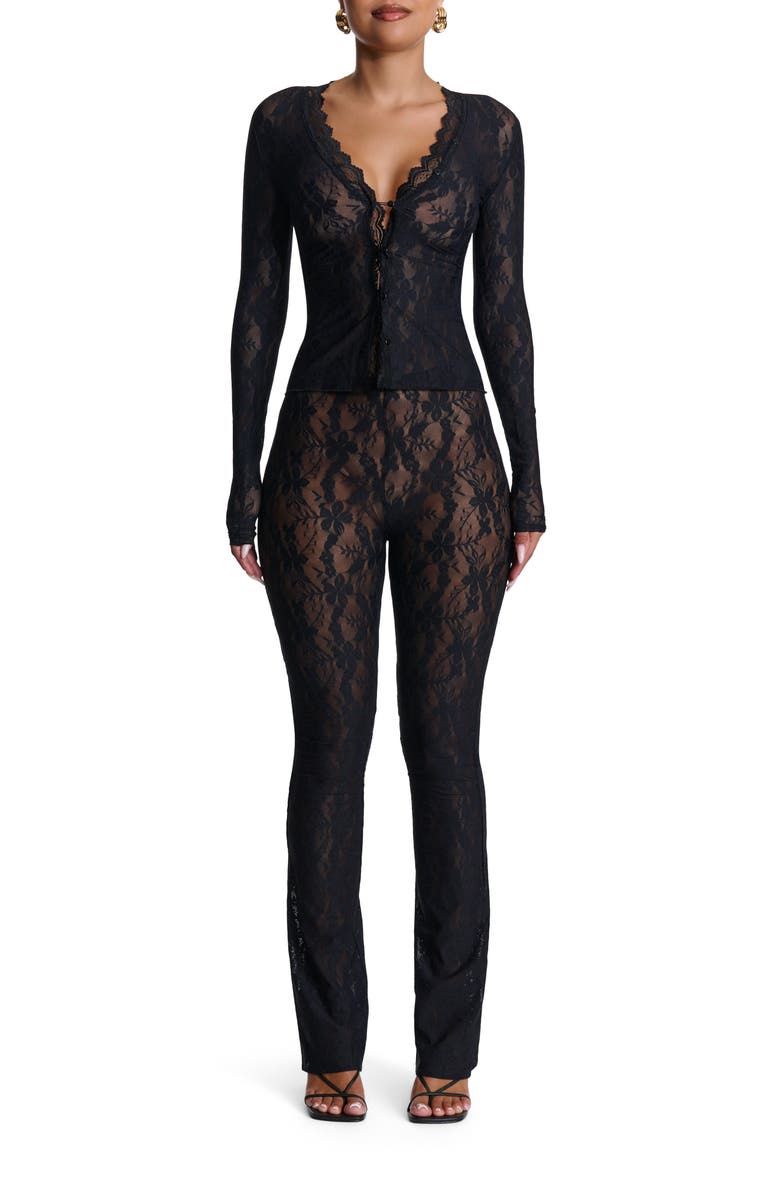 Naked Wardrobe Lace Long Sleeve Button-Up Top, Alternate, color, 