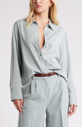 Open Edit Relaxed Fit Long Sleeve Button-up Shirt In Blue